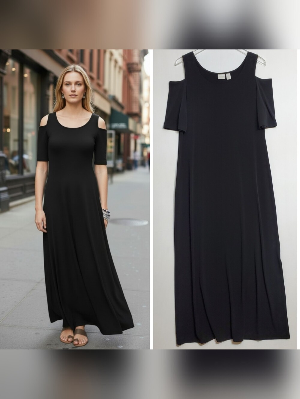 Chicos 2 large cold shoulder maxi dress black short sleeves stretch classic goth